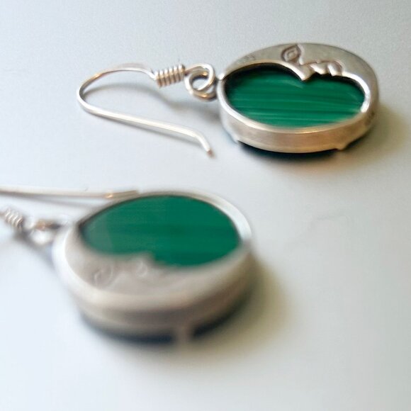 Beautiful Crescent Moon and Malachite sterling silver dangle earrings women's - Picture 5 of 5
